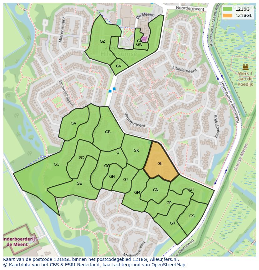 Afbeelding van het postcodegebied 1218 GL op de kaart.