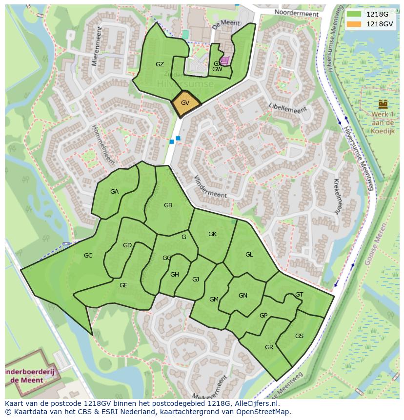 Afbeelding van het postcodegebied 1218 GV op de kaart.