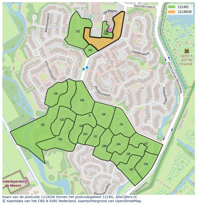 Afbeelding van het postcodegebied 1218 GW op de kaart.