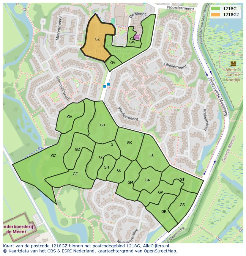 Afbeelding van het postcodegebied 1218 GZ op de kaart.