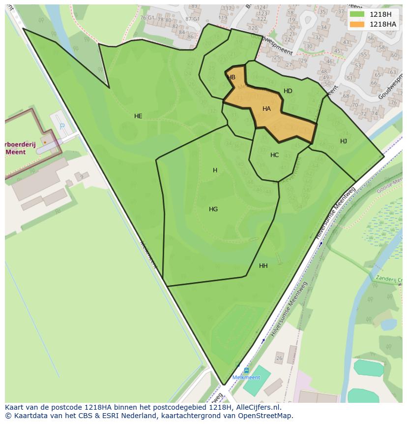Afbeelding van het postcodegebied 1218 HA op de kaart.