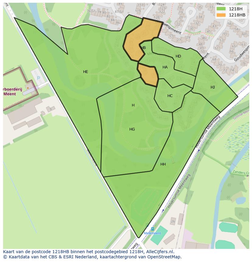 Afbeelding van het postcodegebied 1218 HB op de kaart.