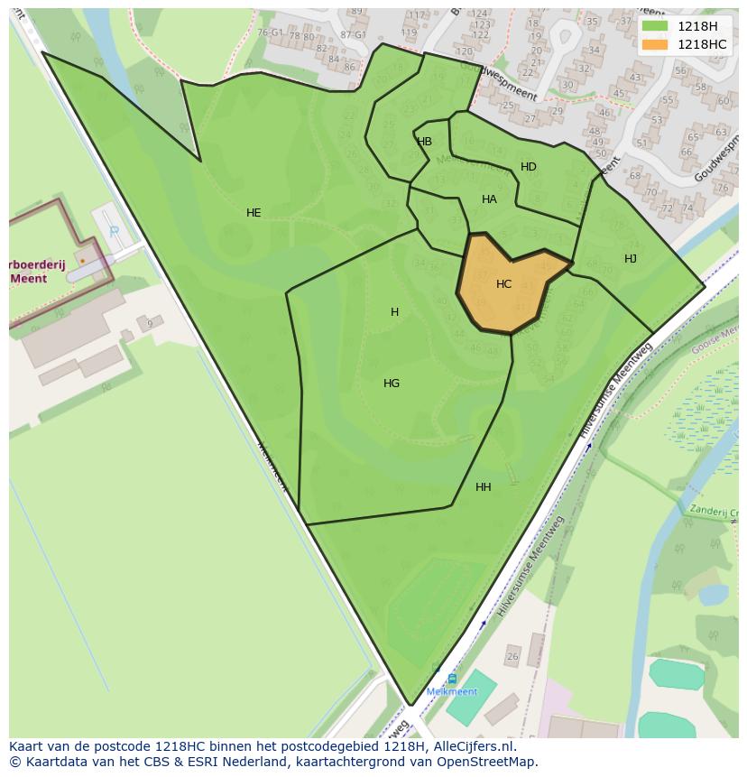 Afbeelding van het postcodegebied 1218 HC op de kaart.