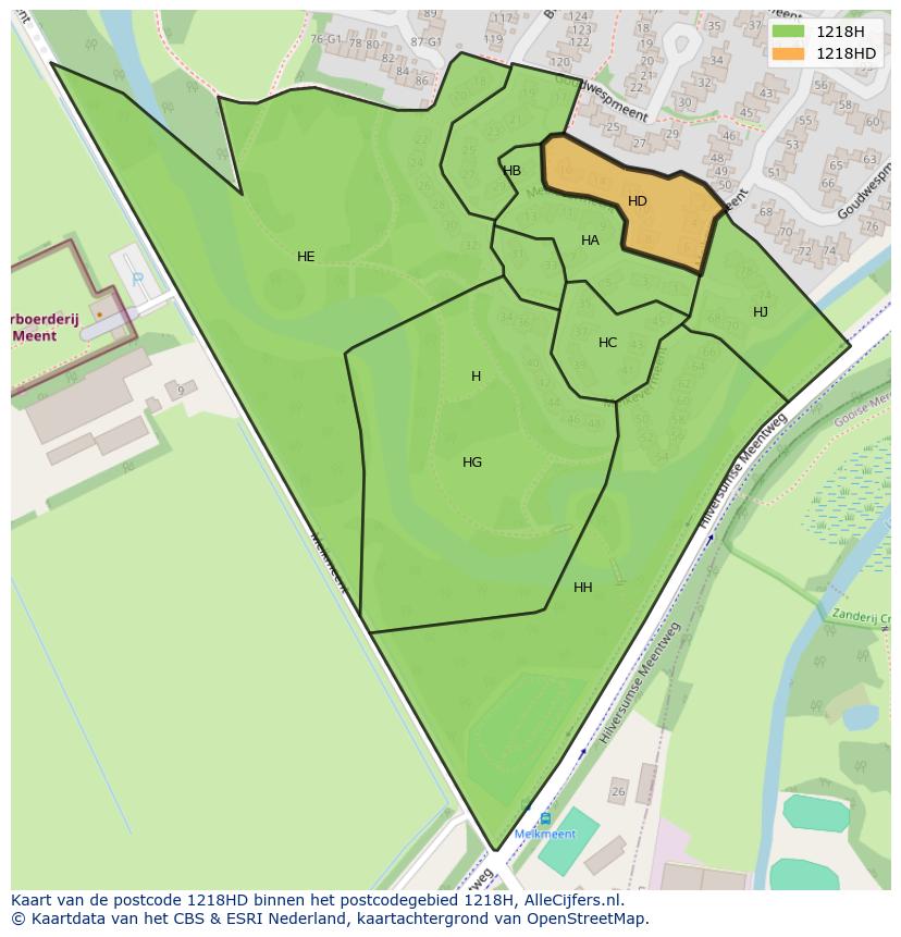 Afbeelding van het postcodegebied 1218 HD op de kaart.