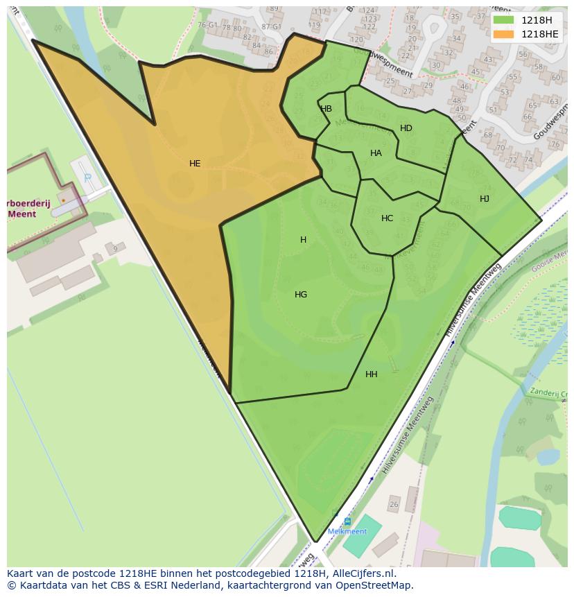 Afbeelding van het postcodegebied 1218 HE op de kaart.