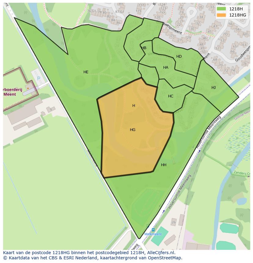 Afbeelding van het postcodegebied 1218 HG op de kaart.