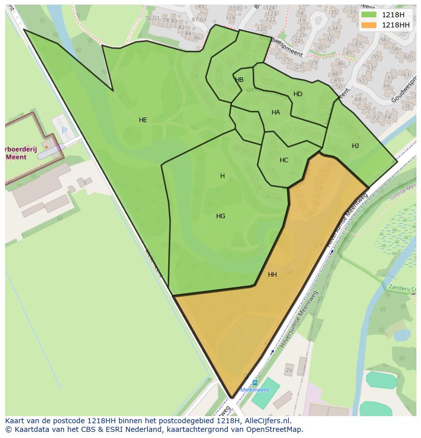 Afbeelding van het postcodegebied 1218 HH op de kaart.