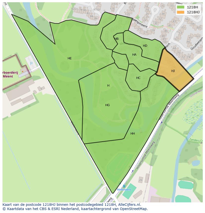 Afbeelding van het postcodegebied 1218 HJ op de kaart.