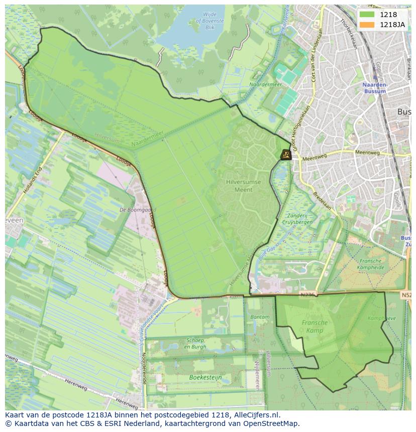 Afbeelding van het postcodegebied 1218 JA op de kaart.