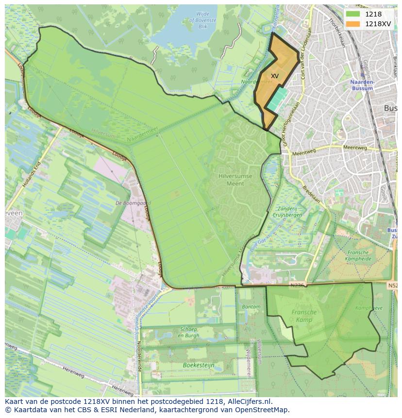 Afbeelding van het postcodegebied 1218 XV op de kaart.