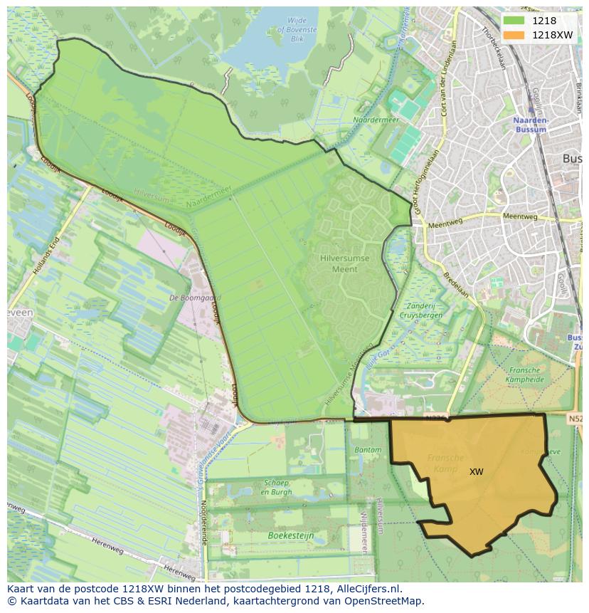Afbeelding van het postcodegebied 1218 XW op de kaart.