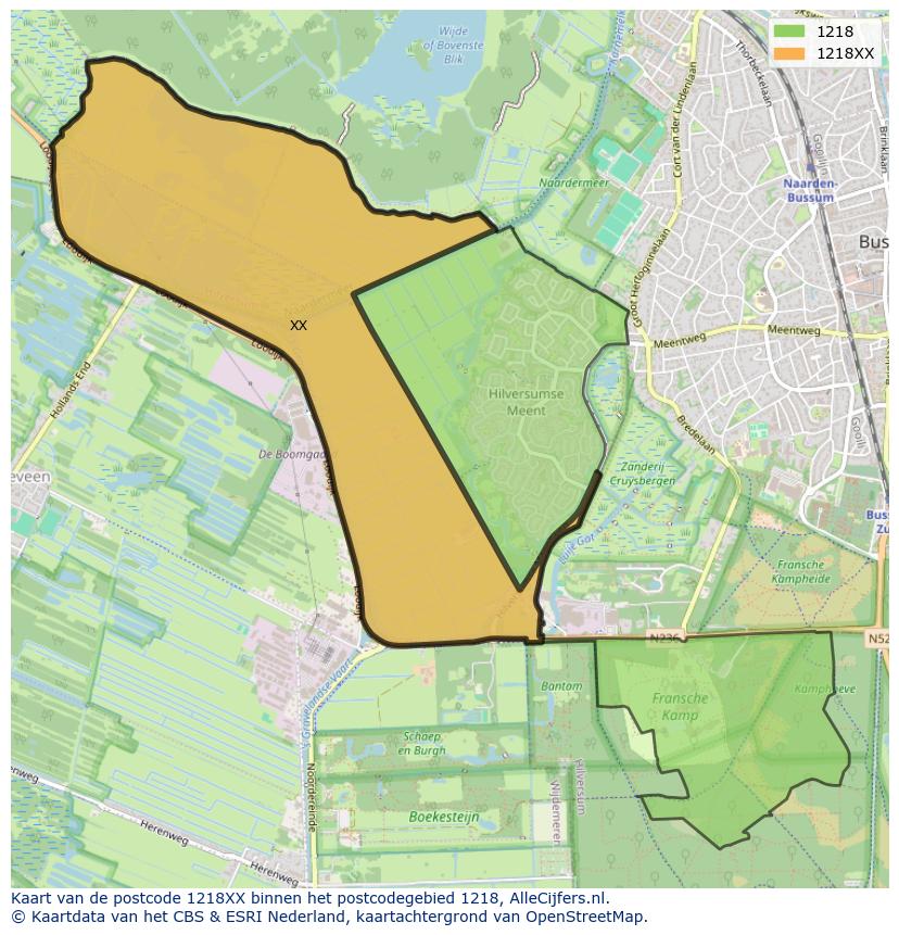 Afbeelding van het postcodegebied 1218 XX op de kaart.