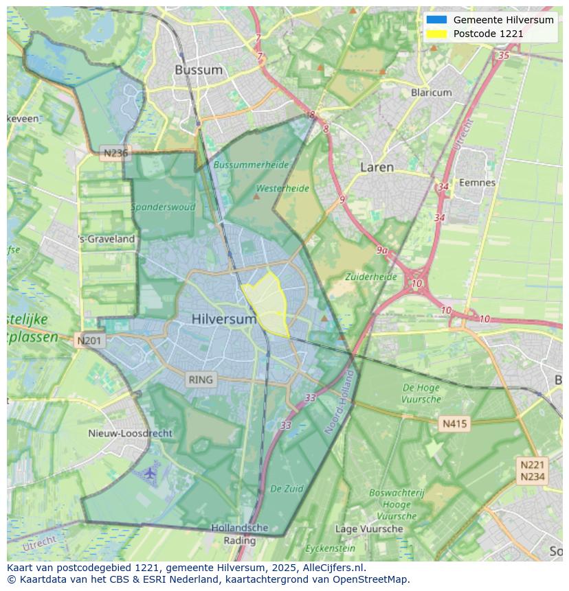Afbeelding van het postcodegebied 1221 op de kaart.