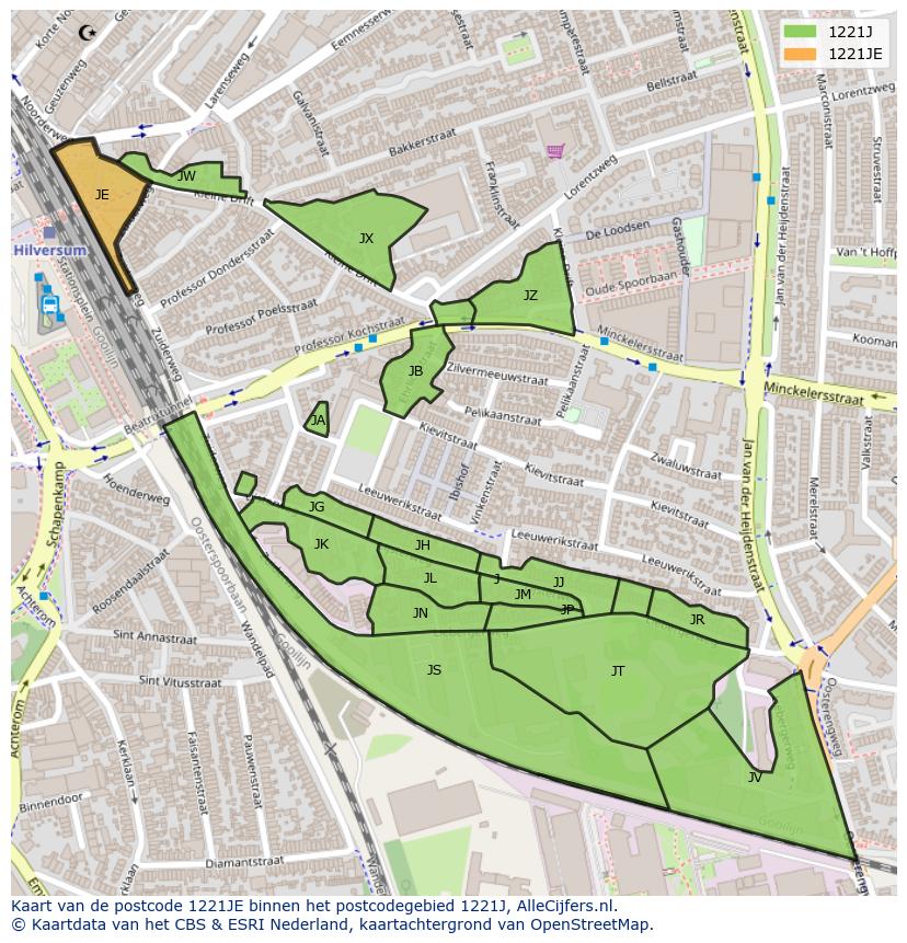 Afbeelding van het postcodegebied 1221 JE op de kaart.