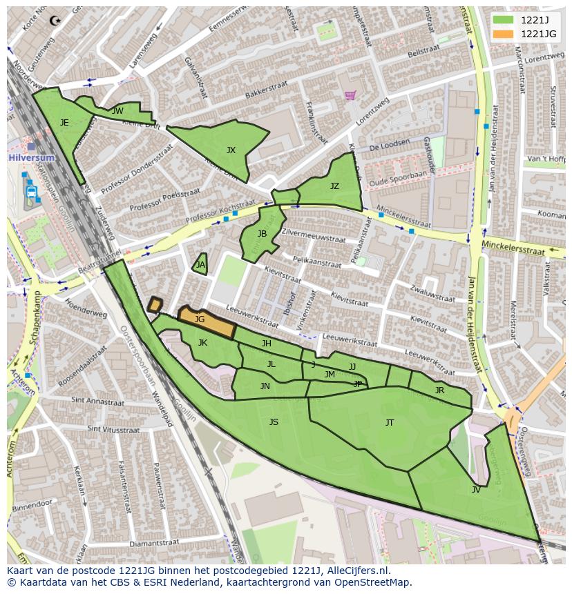 Afbeelding van het postcodegebied 1221 JG op de kaart.