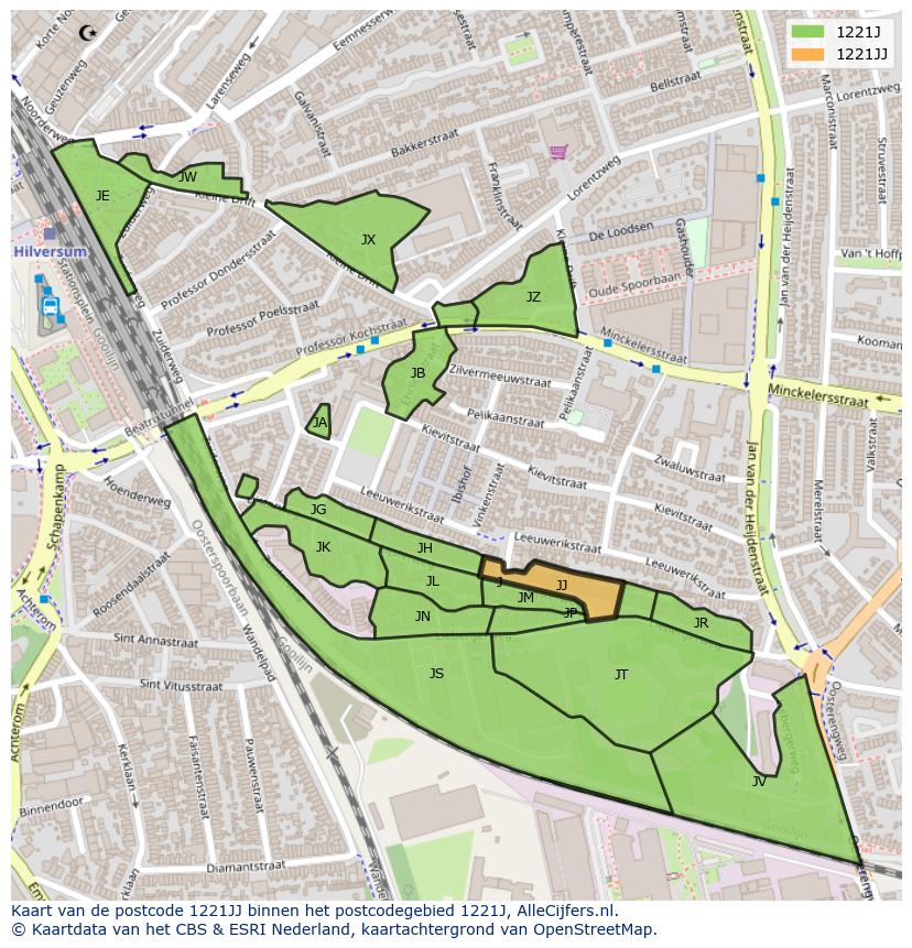 Afbeelding van het postcodegebied 1221 JJ op de kaart.