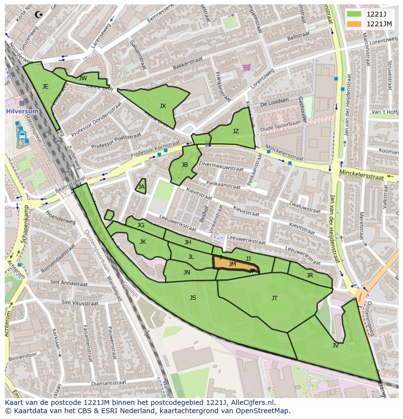 Afbeelding van het postcodegebied 1221 JM op de kaart.