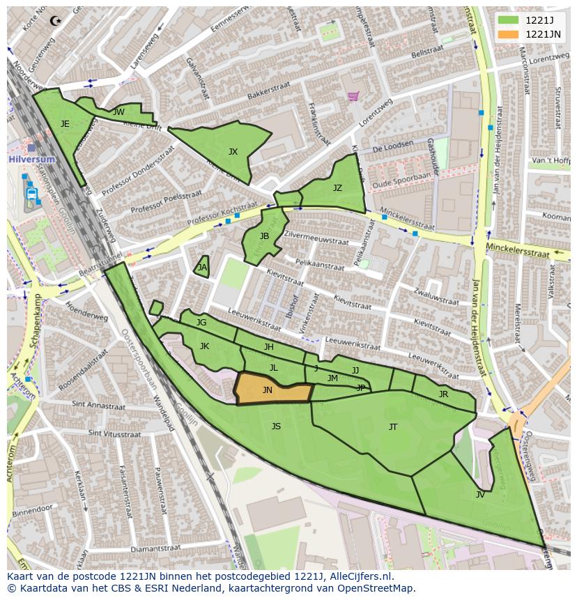 Afbeelding van het postcodegebied 1221 JN op de kaart.