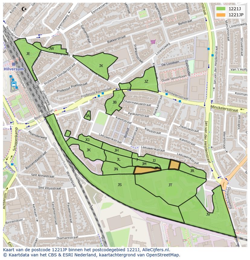 Afbeelding van het postcodegebied 1221 JP op de kaart.
