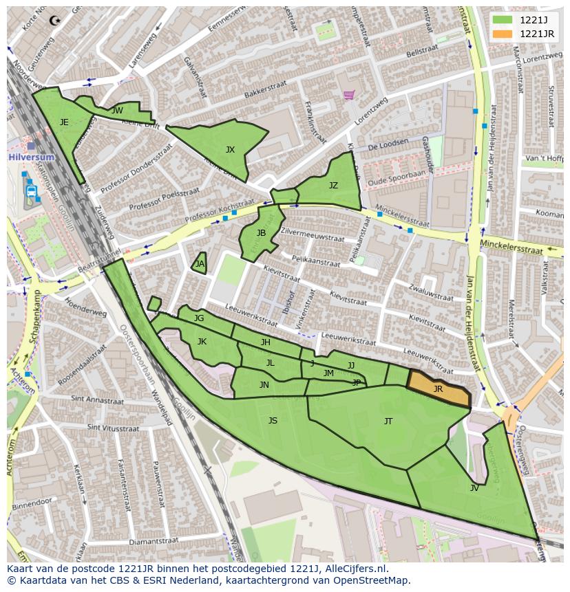 Afbeelding van het postcodegebied 1221 JR op de kaart.
