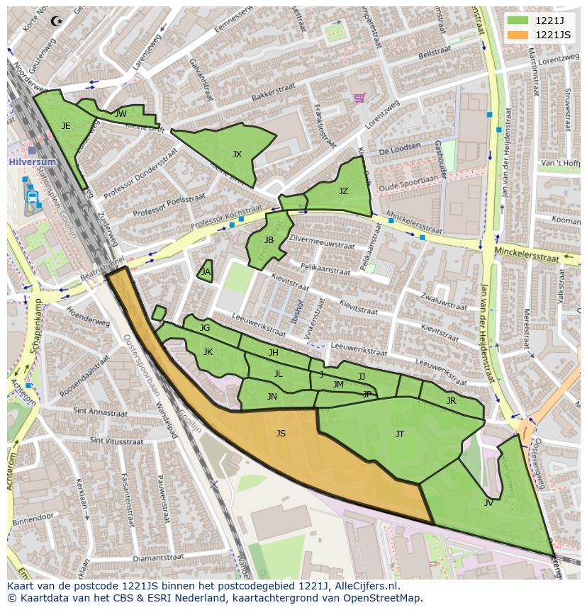 Afbeelding van het postcodegebied 1221 JS op de kaart.