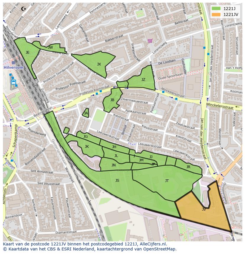 Afbeelding van het postcodegebied 1221 JV op de kaart.