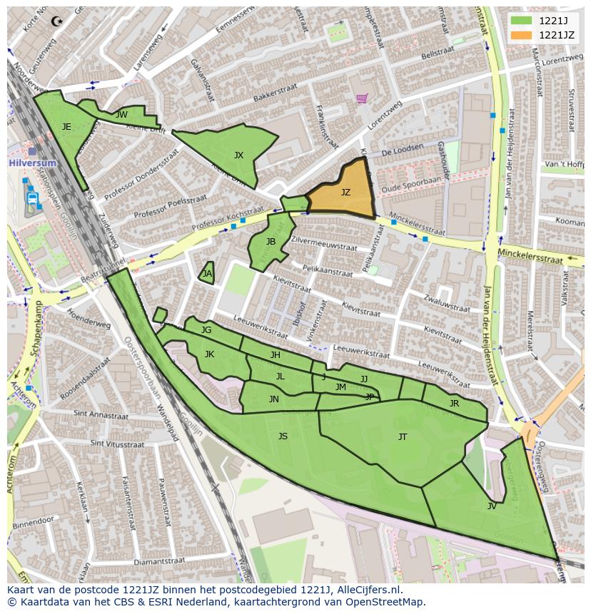 Afbeelding van het postcodegebied 1221 JZ op de kaart.