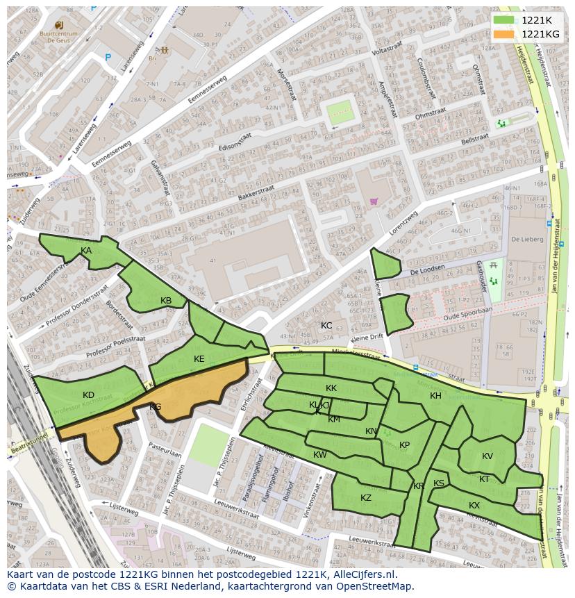 Afbeelding van het postcodegebied 1221 KG op de kaart.