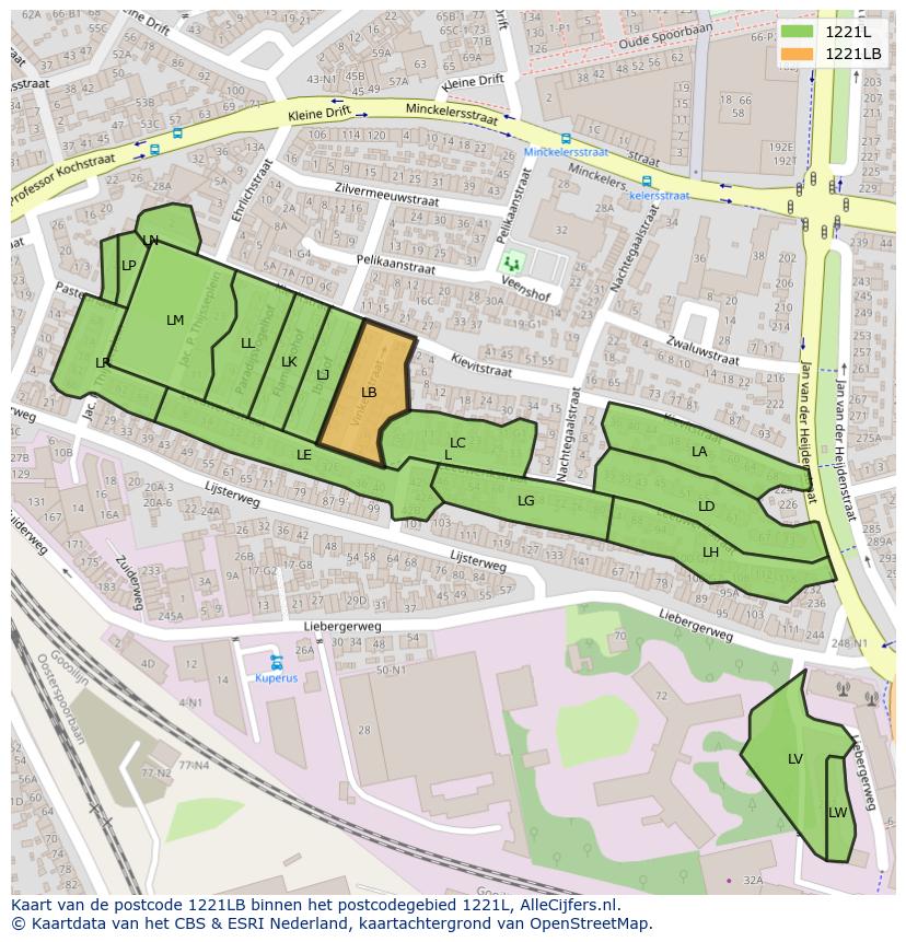 Afbeelding van het postcodegebied 1221 LB op de kaart.