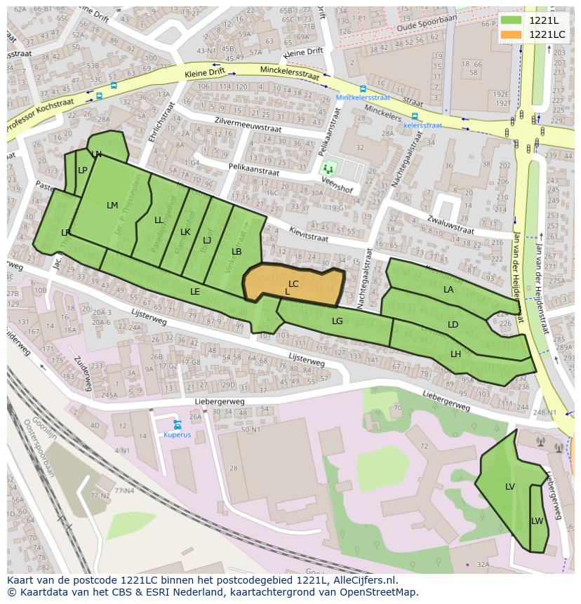 Afbeelding van het postcodegebied 1221 LC op de kaart.