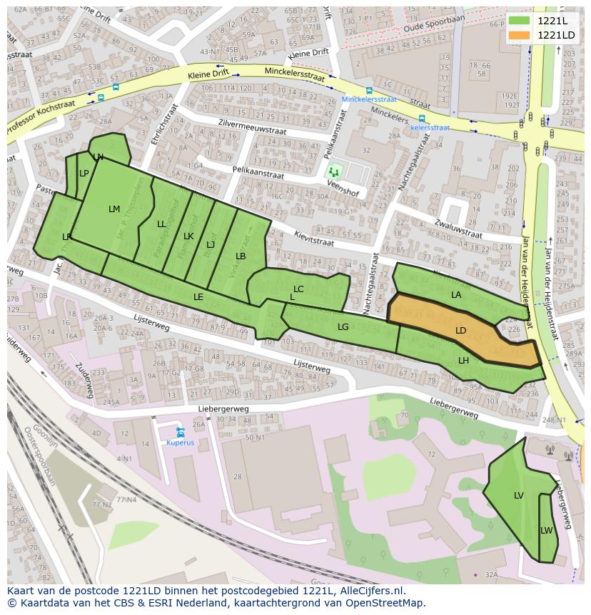 Afbeelding van het postcodegebied 1221 LD op de kaart.