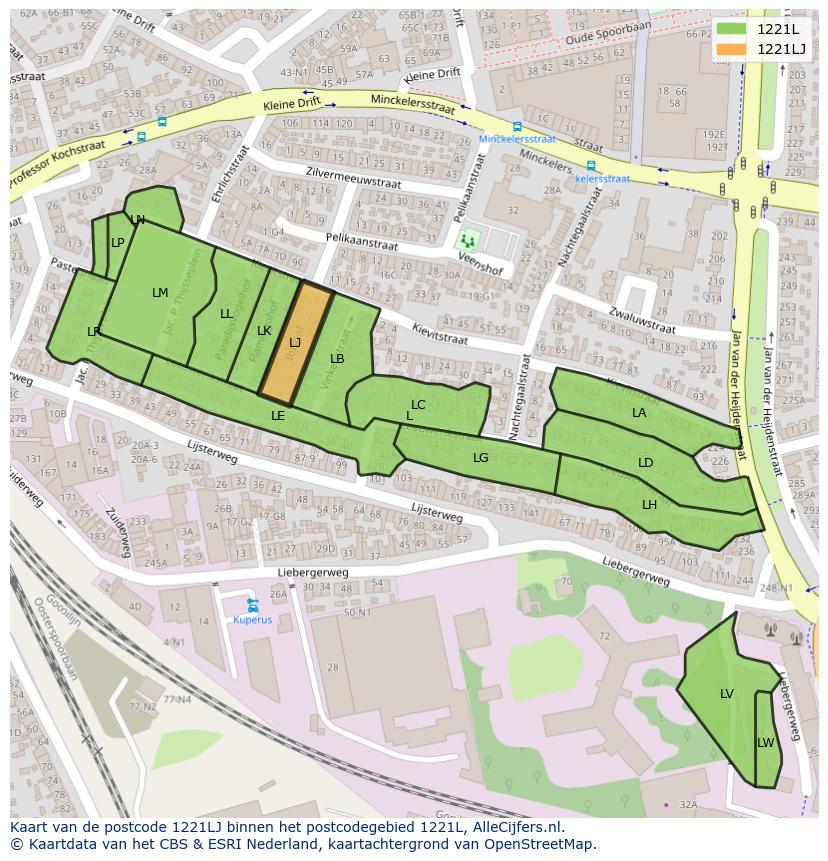 Afbeelding van het postcodegebied 1221 LJ op de kaart.