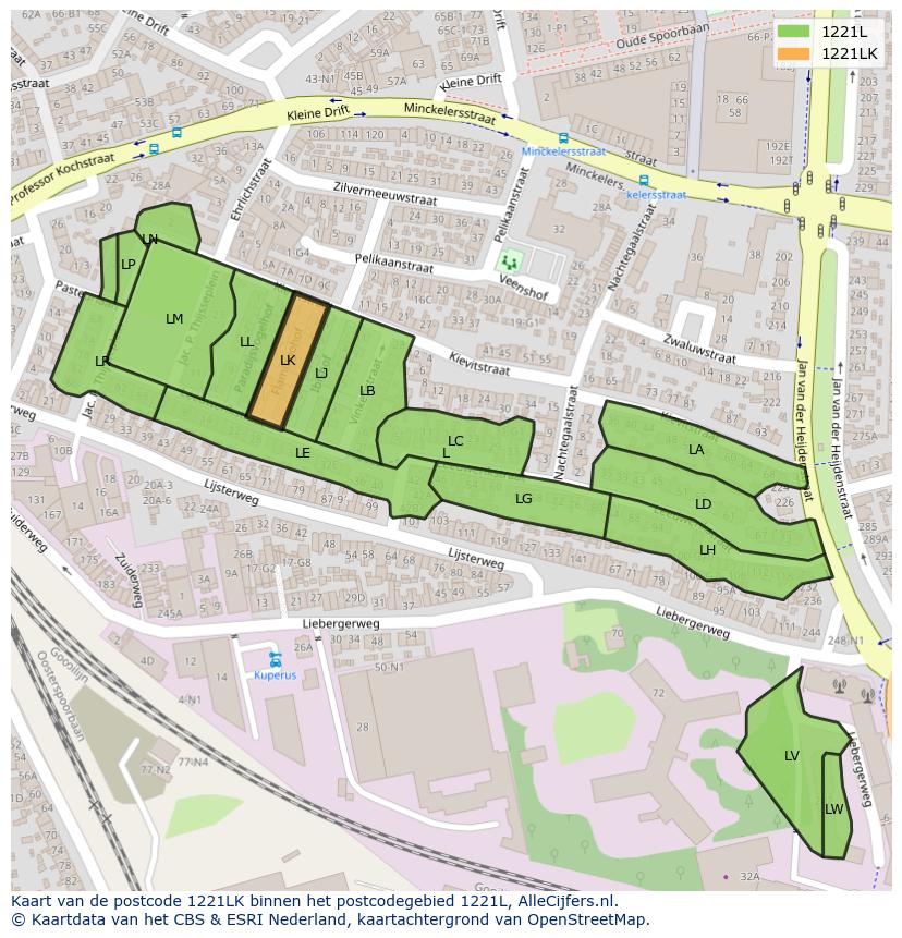 Afbeelding van het postcodegebied 1221 LK op de kaart.