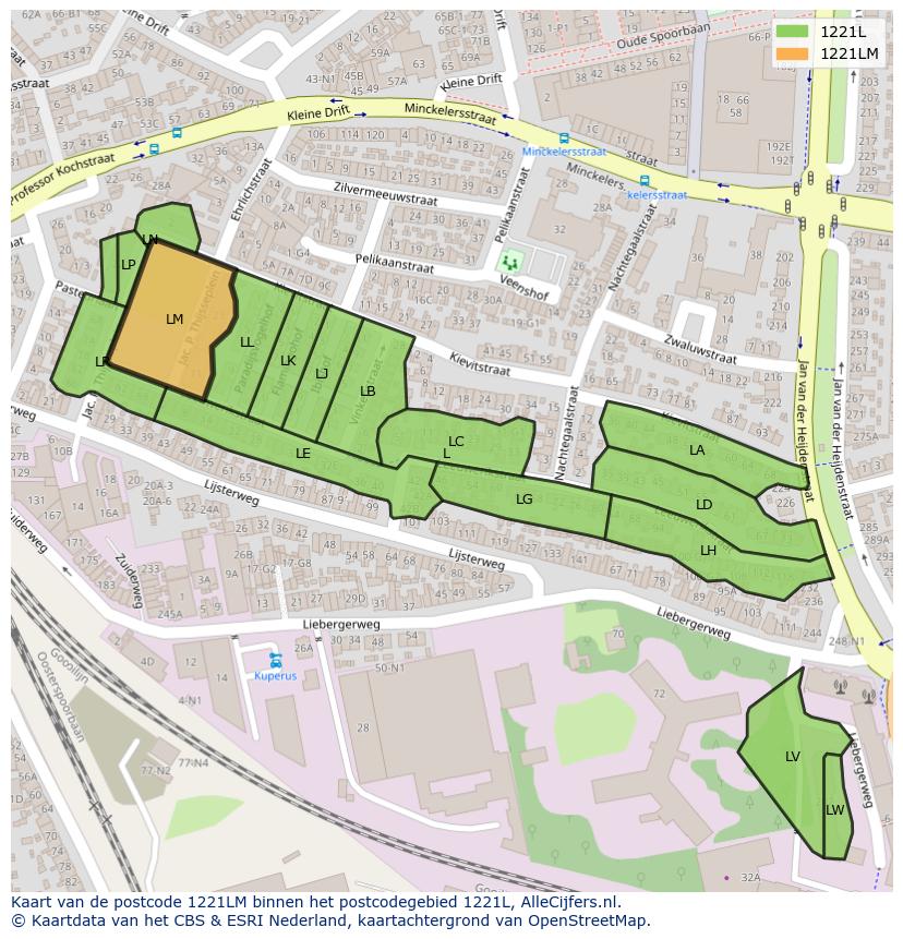 Afbeelding van het postcodegebied 1221 LM op de kaart.