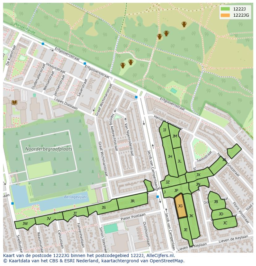 Afbeelding van het postcodegebied 1222 JG op de kaart.