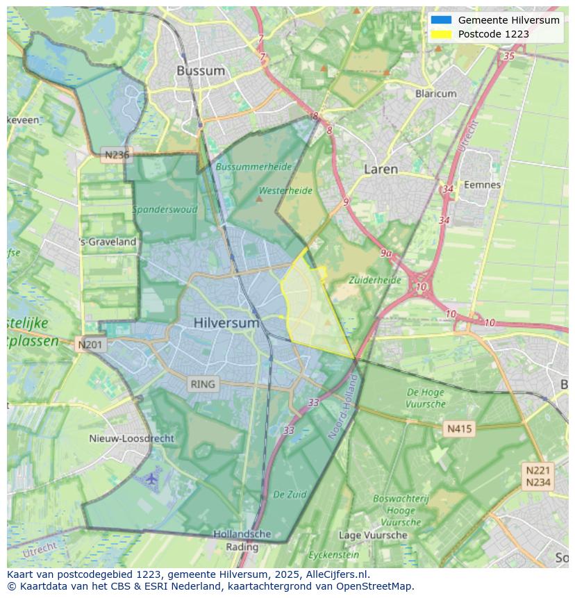 Afbeelding van het postcodegebied 1223 op de kaart.
