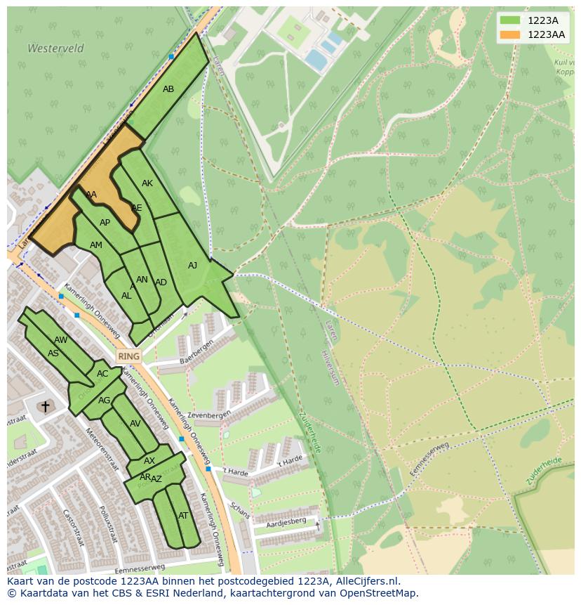 Afbeelding van het postcodegebied 1223 AA op de kaart.
