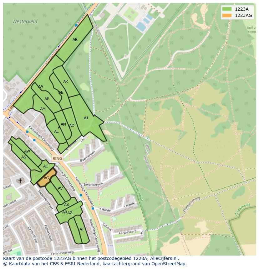 Afbeelding van het postcodegebied 1223 AG op de kaart.