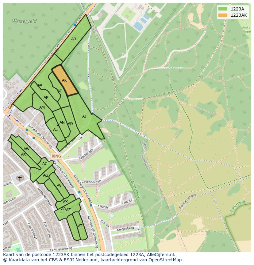 Afbeelding van het postcodegebied 1223 AK op de kaart.