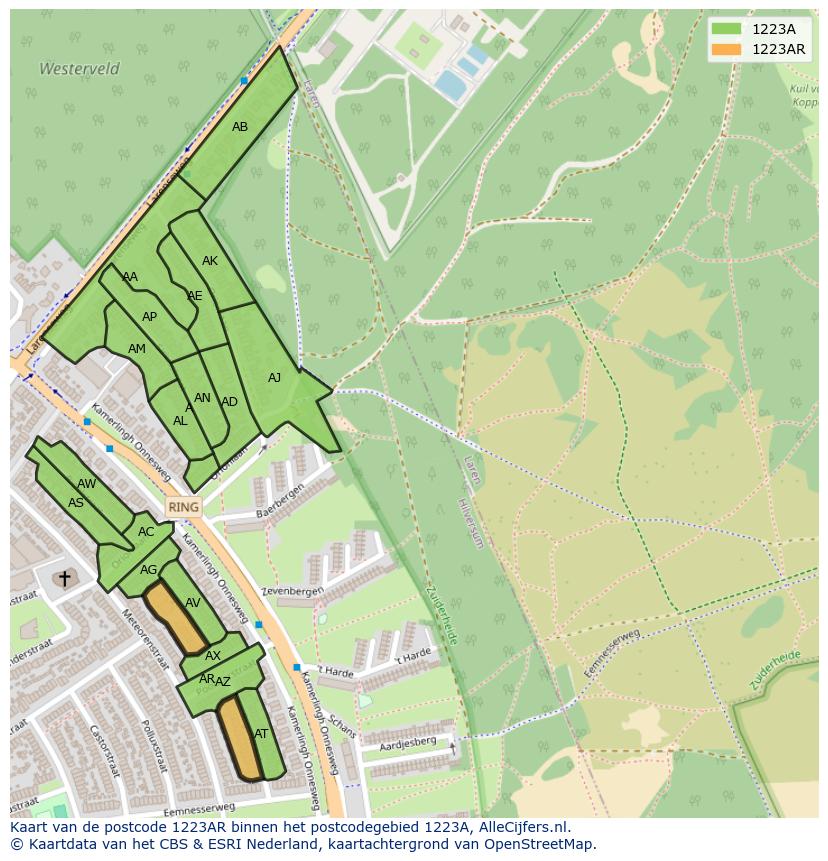 Afbeelding van het postcodegebied 1223 AR op de kaart.