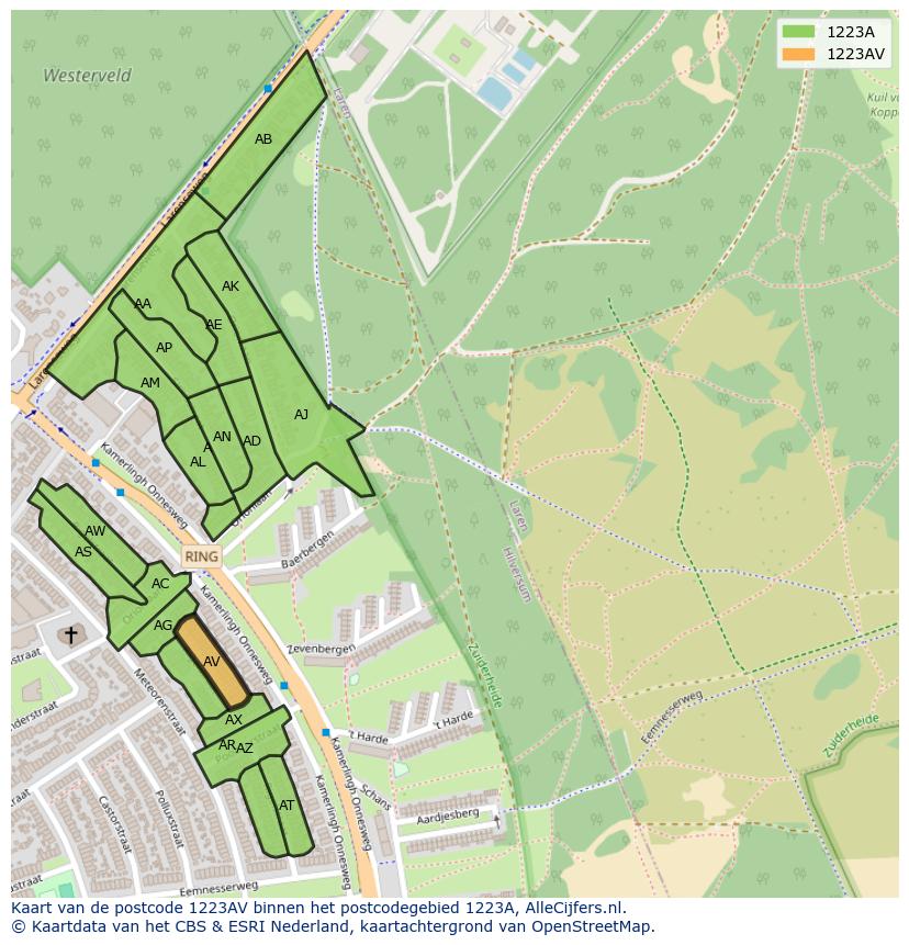 Afbeelding van het postcodegebied 1223 AV op de kaart.