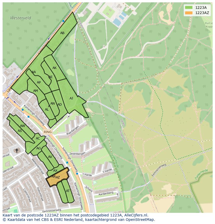 Afbeelding van het postcodegebied 1223 AZ op de kaart.