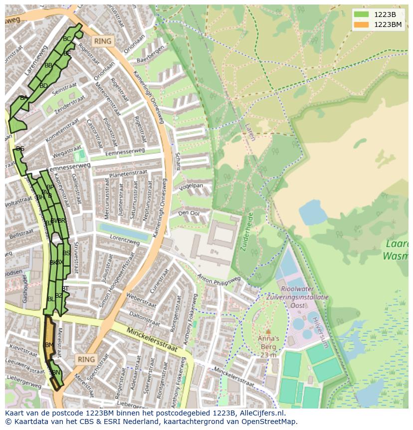 Afbeelding van het postcodegebied 1223 BM op de kaart.