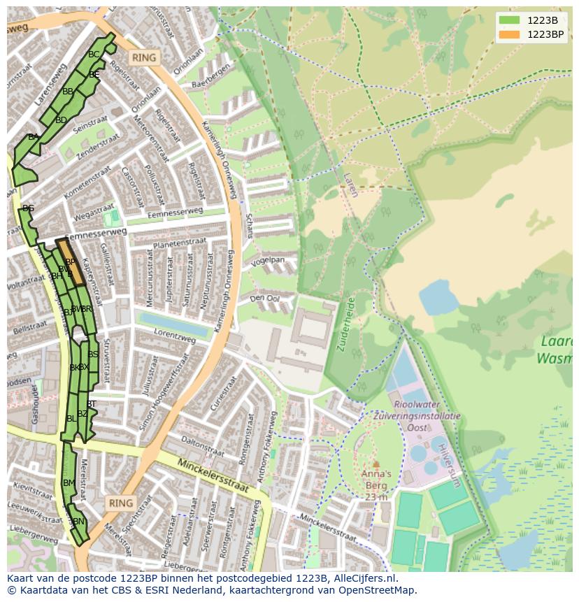 Afbeelding van het postcodegebied 1223 BP op de kaart.