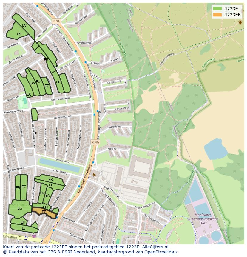 Afbeelding van het postcodegebied 1223 EE op de kaart.