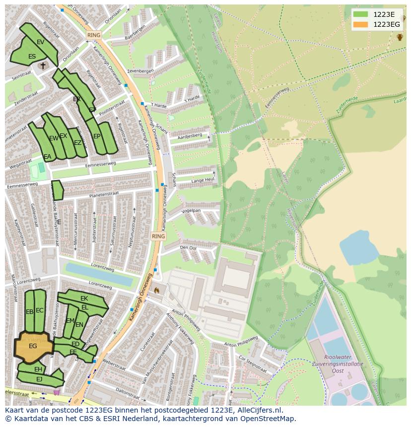 Afbeelding van het postcodegebied 1223 EG op de kaart.
