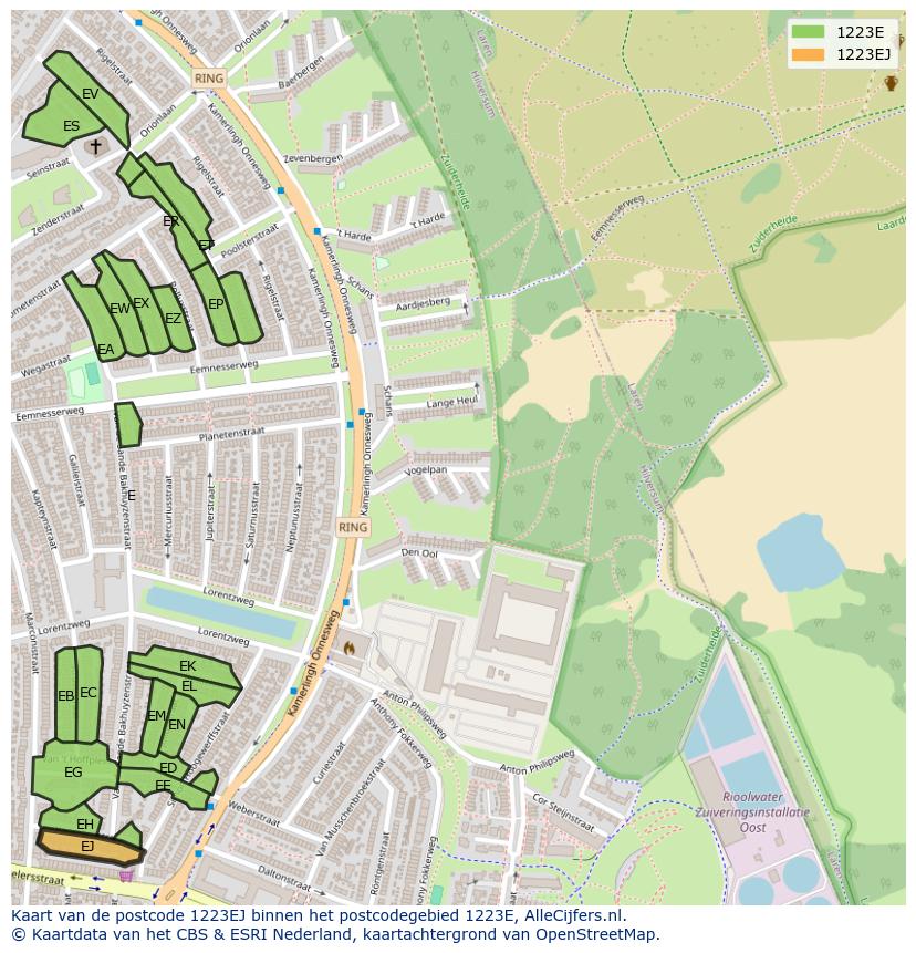 Afbeelding van het postcodegebied 1223 EJ op de kaart.