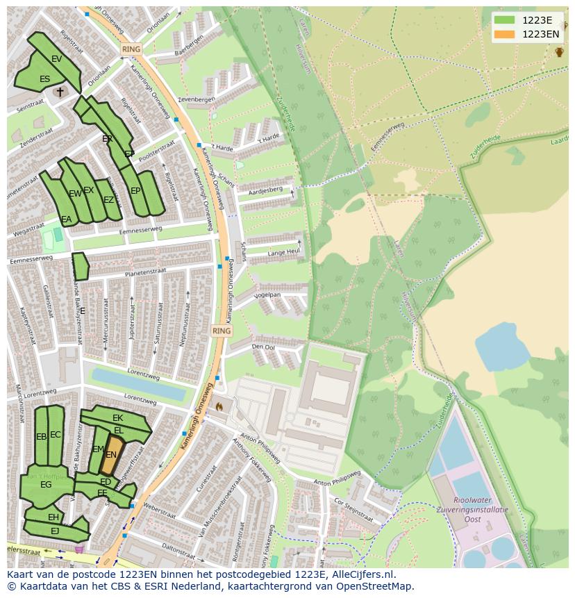 Afbeelding van het postcodegebied 1223 EN op de kaart.