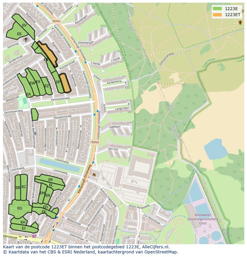 Afbeelding van het postcodegebied 1223 ET op de kaart.