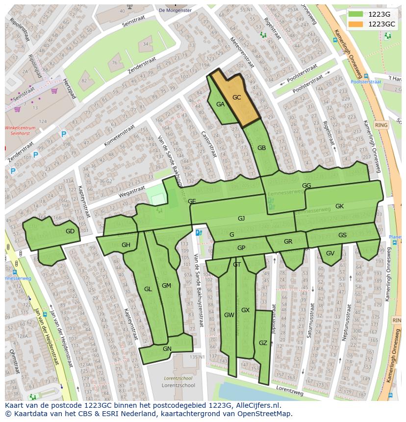 Afbeelding van het postcodegebied 1223 GC op de kaart.